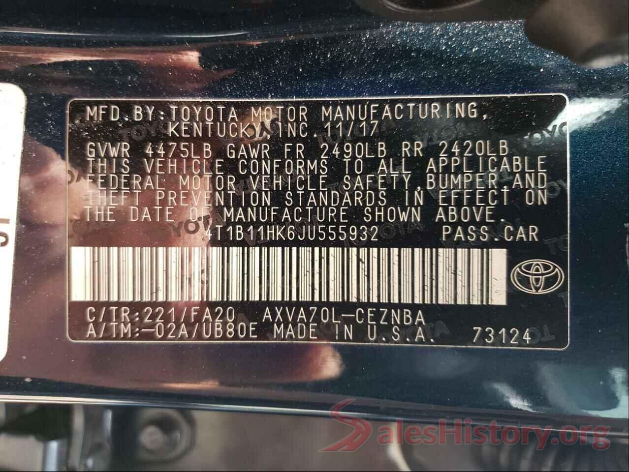 4T1B11HK6JU555932 2018 TOYOTA CAMRY