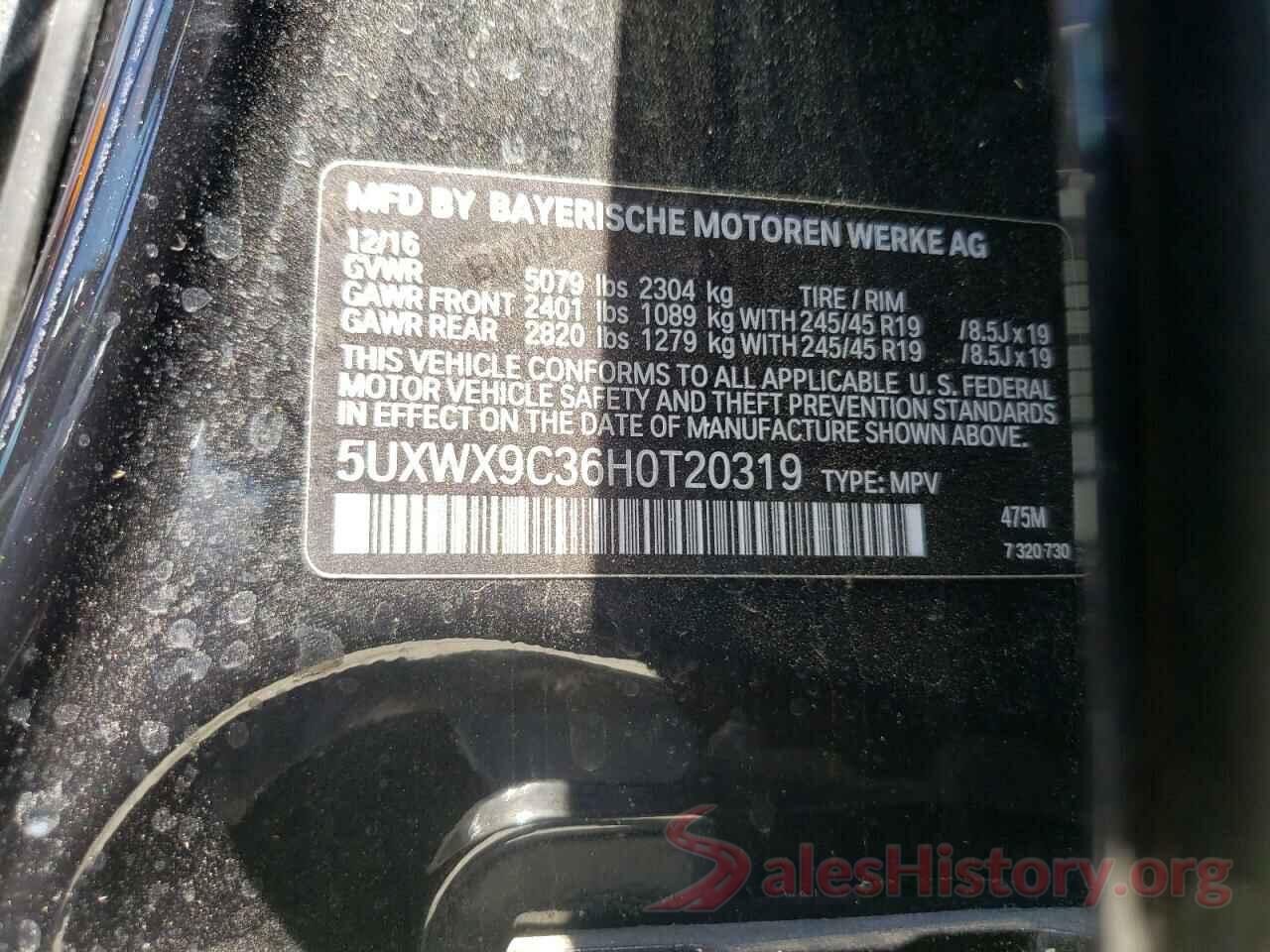 5UXWX9C36H0T20319 2017 BMW X3