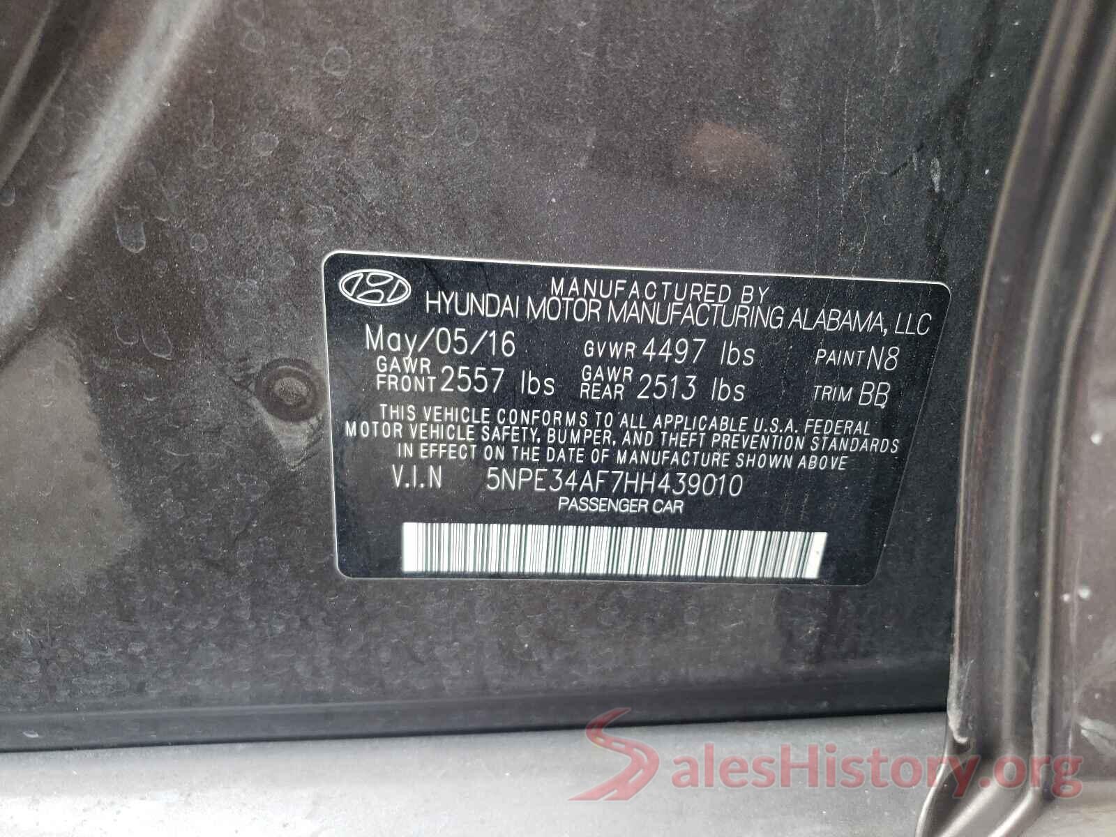 5NPE34AF7HH439010 2017 HYUNDAI SONATA