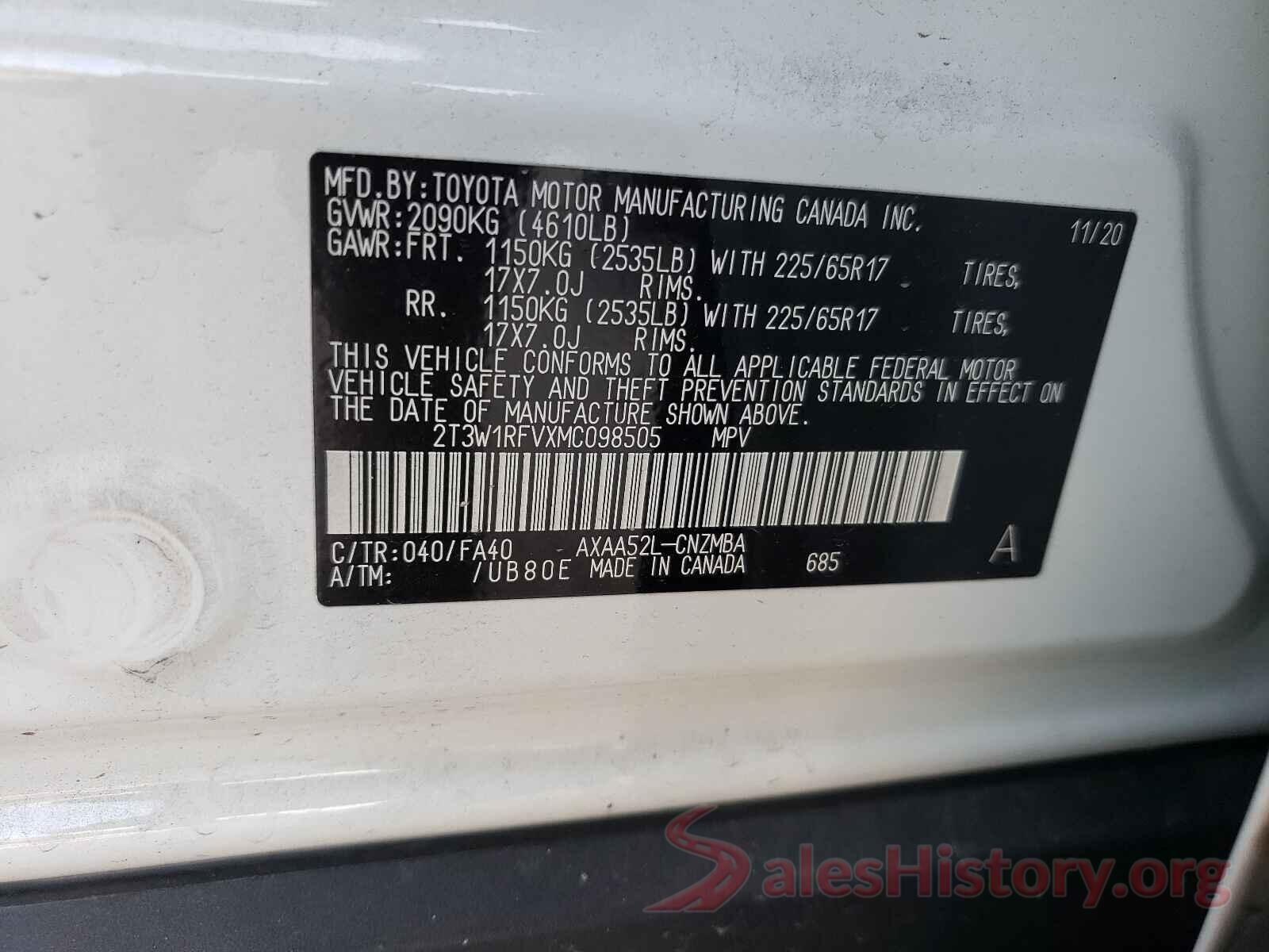 2T3W1RFVXMC098505 2021 TOYOTA RAV4