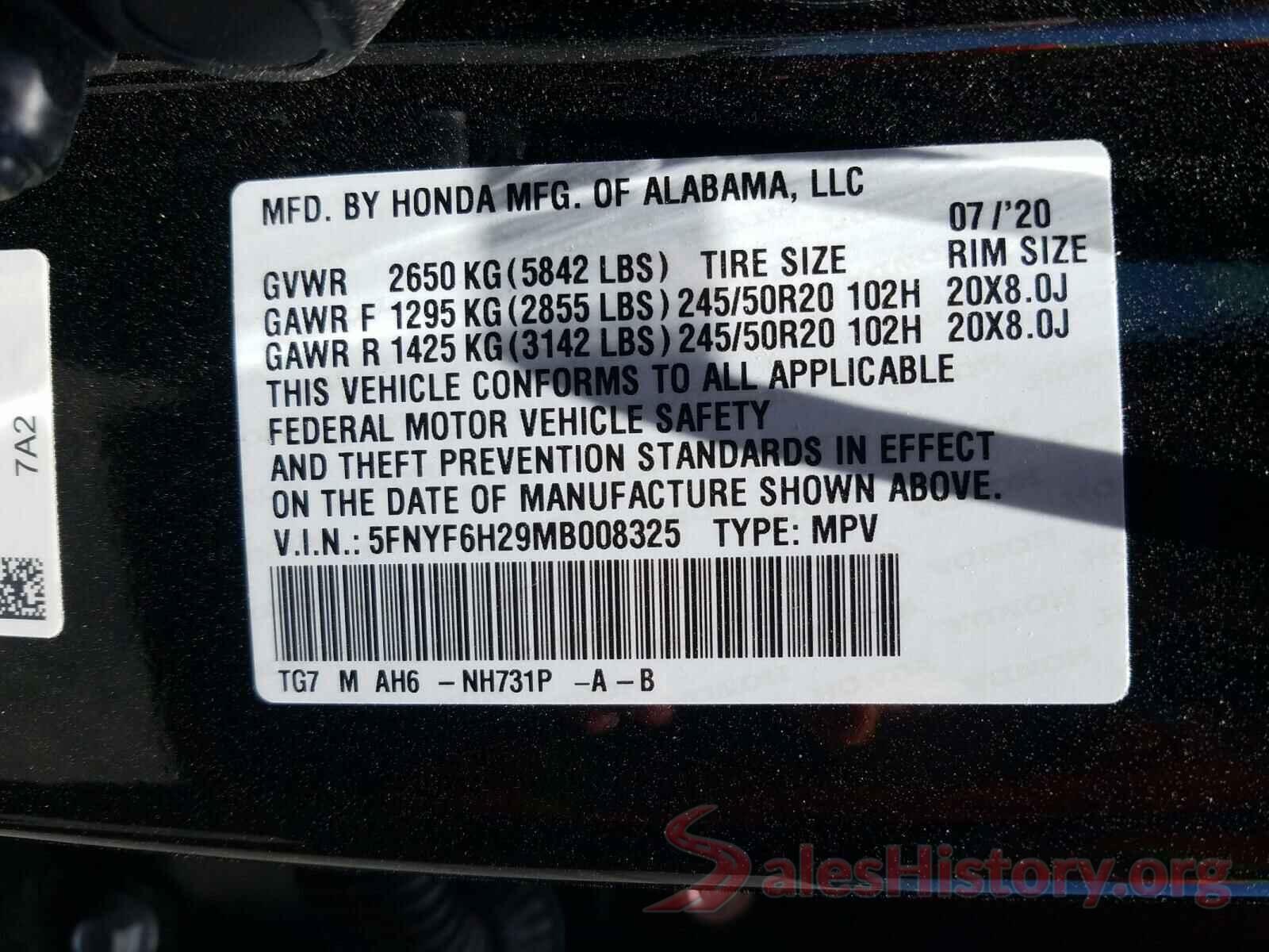 5FNYF6H29MB008325 2021 HONDA PILOT