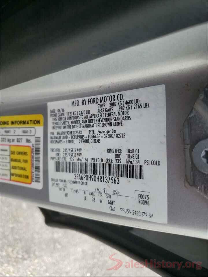 3FA6P0H90HR137563 2017 FORD FUSION