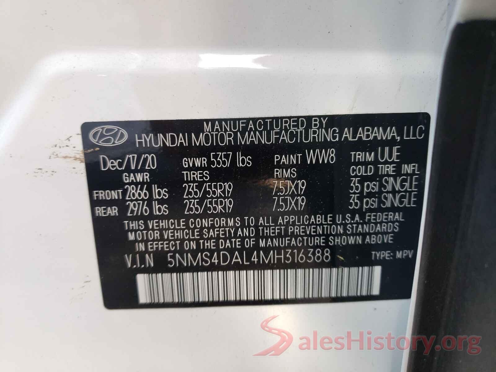 5NMS4DAL4MH316388 2021 HYUNDAI SANTA FE