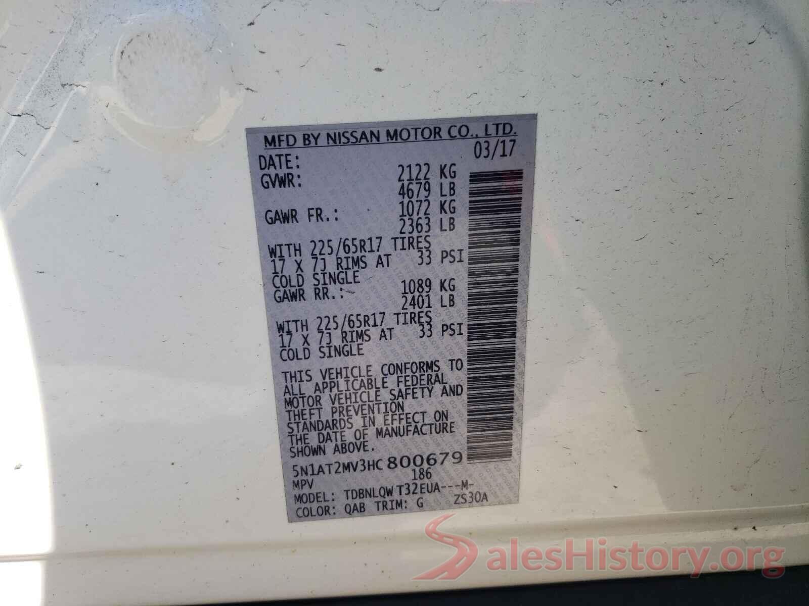 5N1AT2MV3HC800679 2017 NISSAN ROGUE