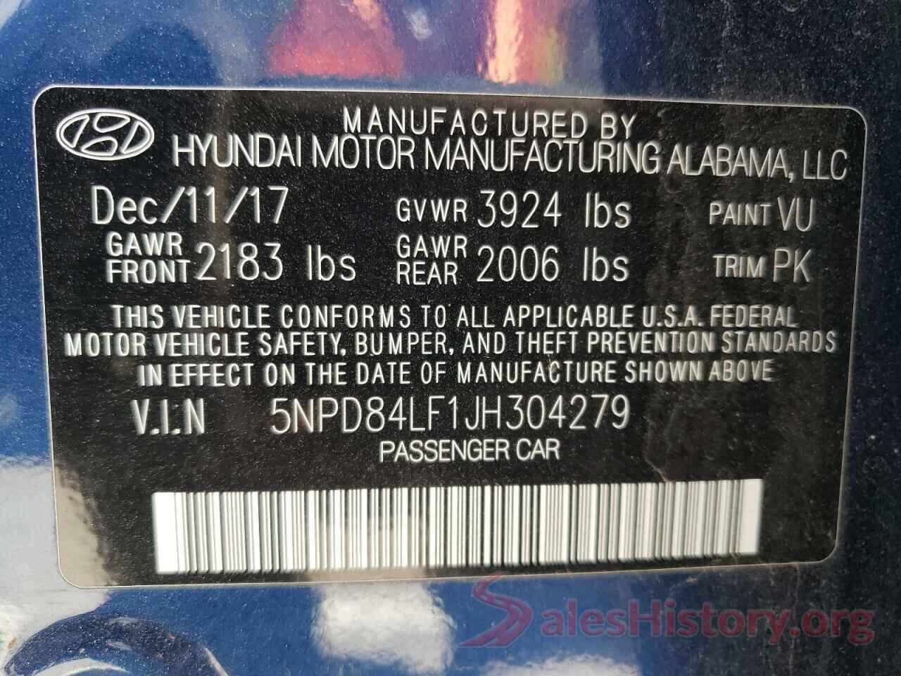 5NPD84LF1JH304279 2018 HYUNDAI ELANTRA