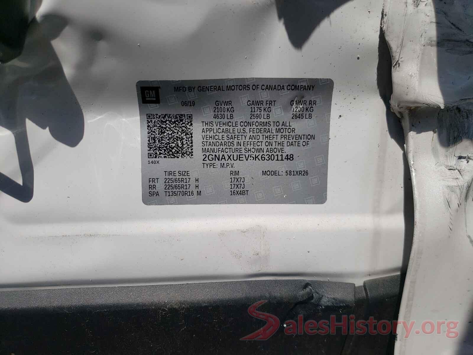 2GNAXUEV5K6301148 2019 CHEVROLET EQUINOX