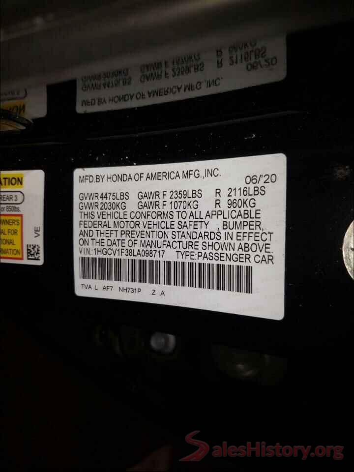 1HGCV1F38LA098717 2020 HONDA ACCORD