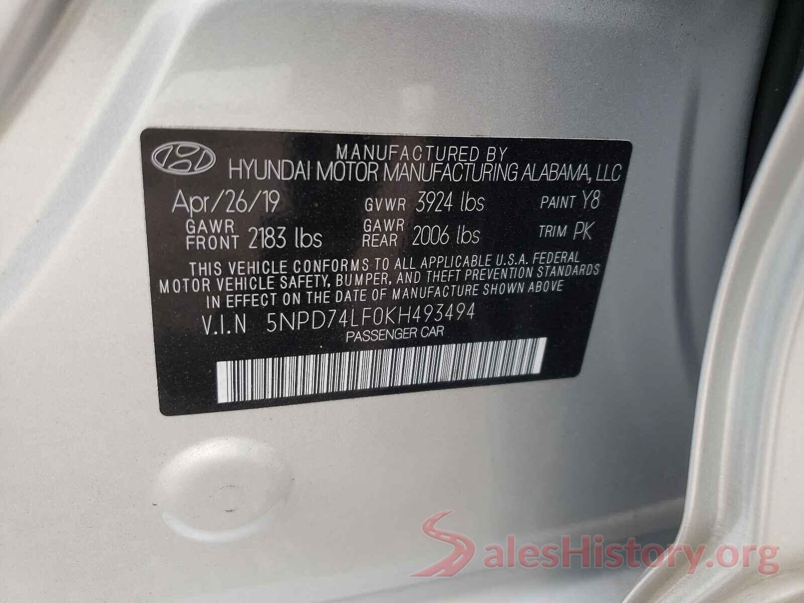 5NPD74LF0KH493494 2019 HYUNDAI ELANTRA