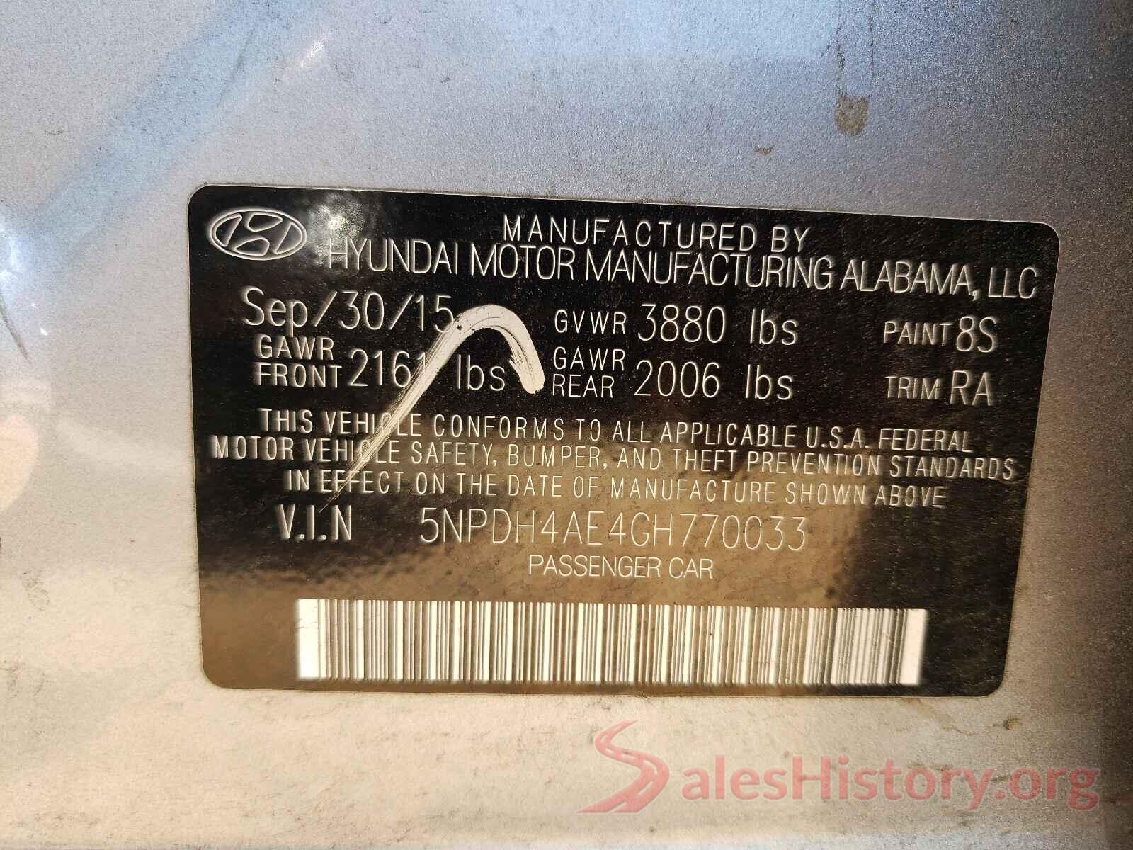 5NPDH4AE4GH770033 2016 HYUNDAI ELANTRA