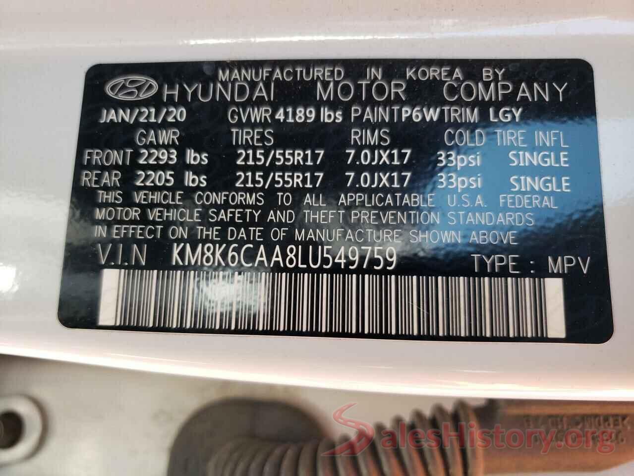 KM8K6CAA8LU549759 2020 HYUNDAI KONA