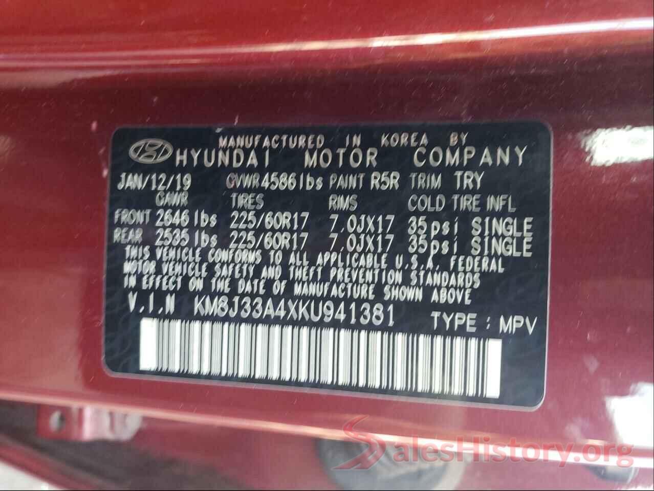 KM8J33A4XKU941381 2019 HYUNDAI TUCSON