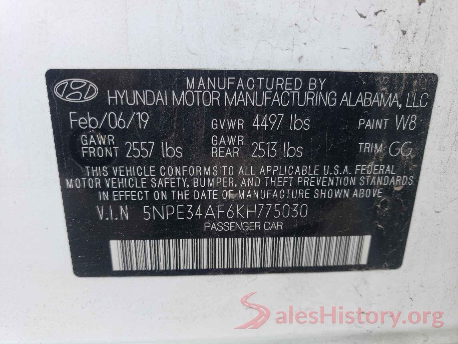 5NPE34AF6KH775030 2019 HYUNDAI SONATA