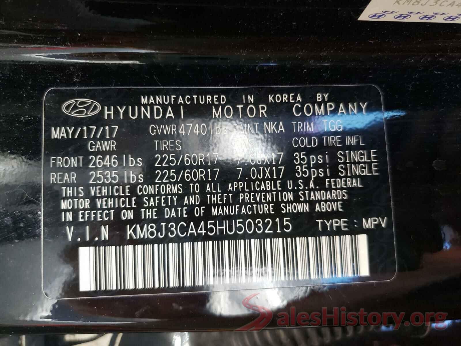 KM8J3CA45HU503215 2017 HYUNDAI TUCSON