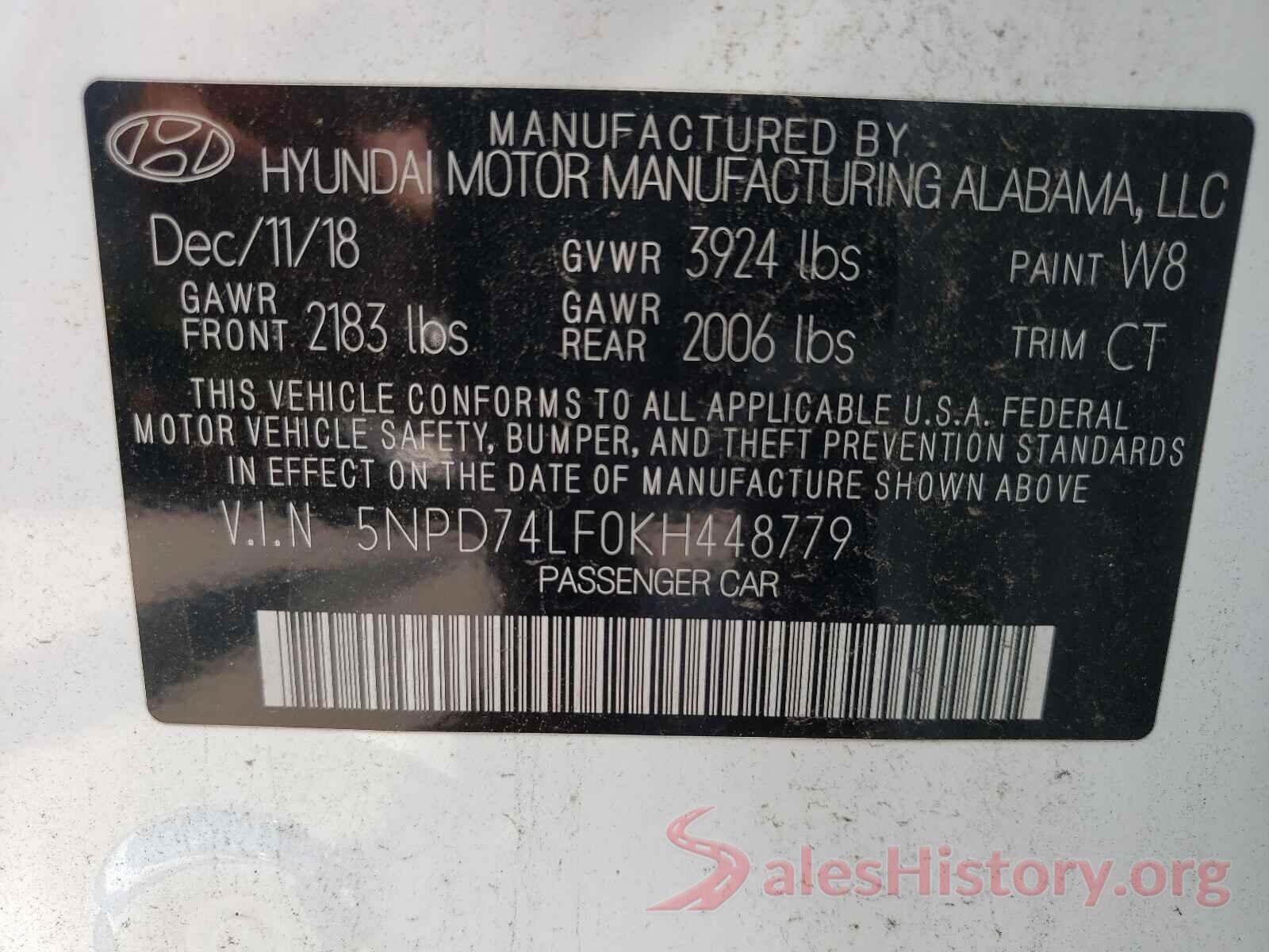 5NPD74LF0KH448779 2019 HYUNDAI ELANTRA