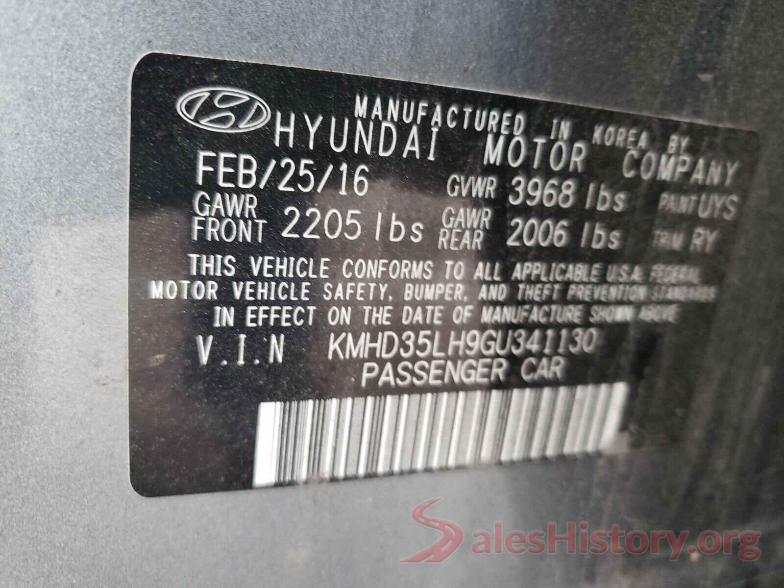 KMHD35LH9GU341130 2016 HYUNDAI ELANTRA