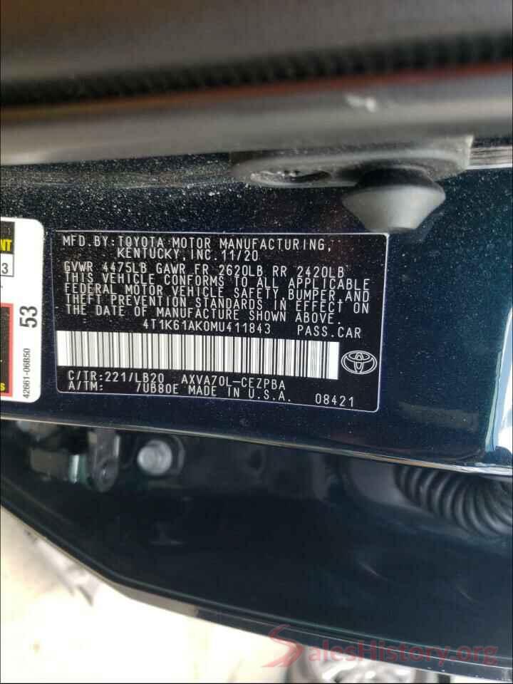 4T1K61AK0MU411843 2021 TOYOTA CAMRY