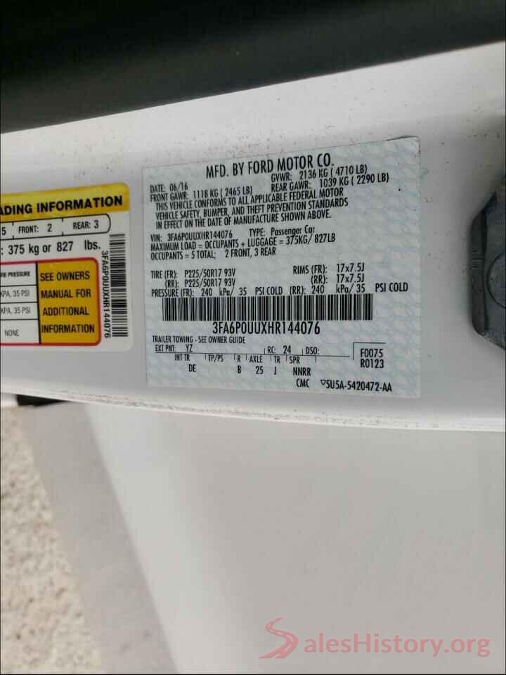 3FA6P0UUXHR144076 2017 FORD FUSION