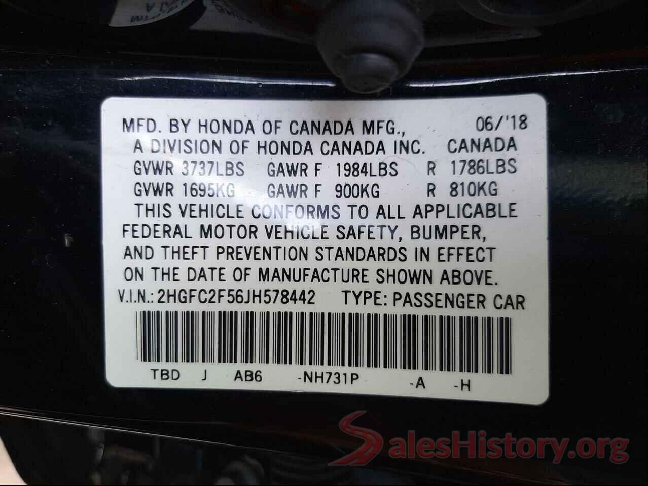 2HGFC2F56JH578442 2018 HONDA CIVIC