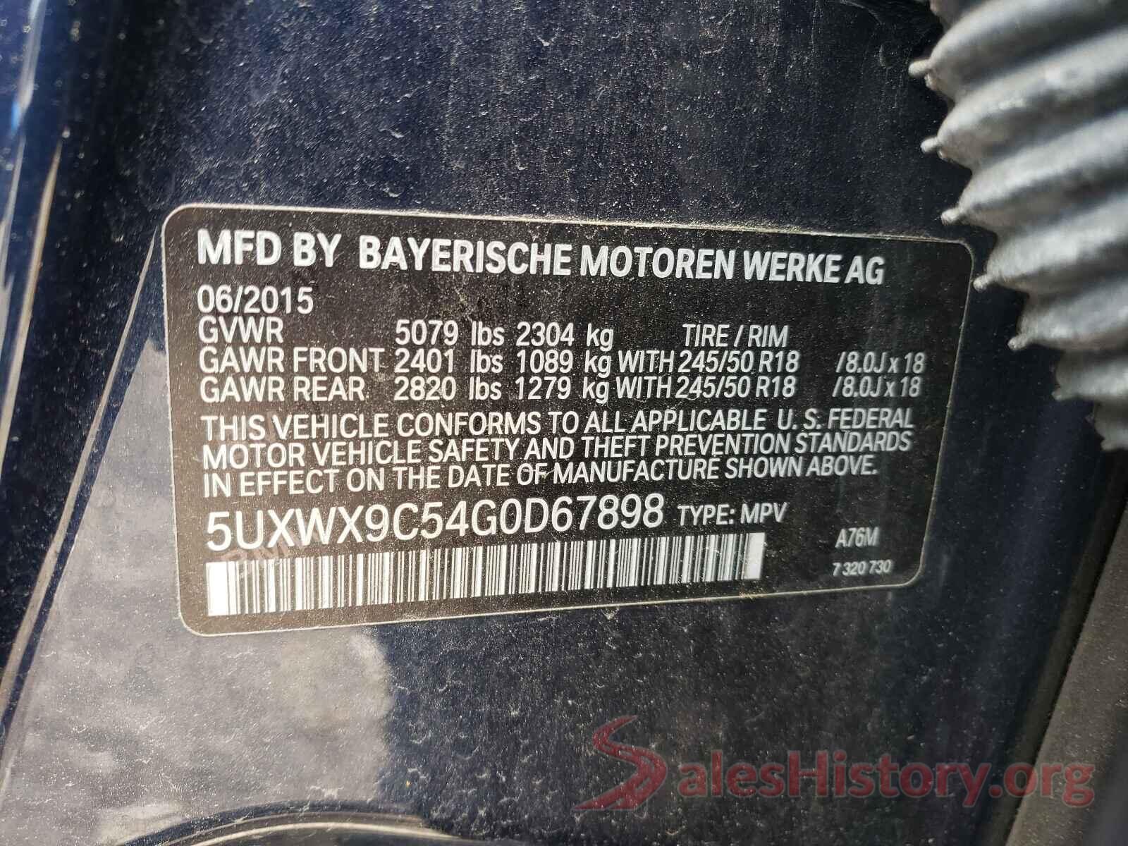 5UXWX9C54G0D67898 2016 BMW X3