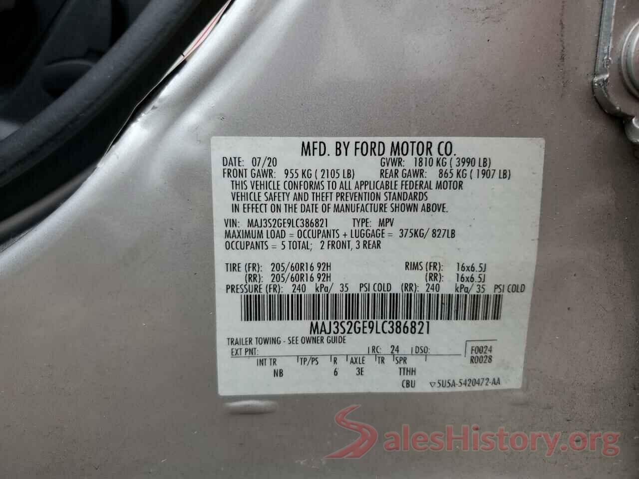 MAJ3S2GE9LC386821 2020 FORD ECOSPORT