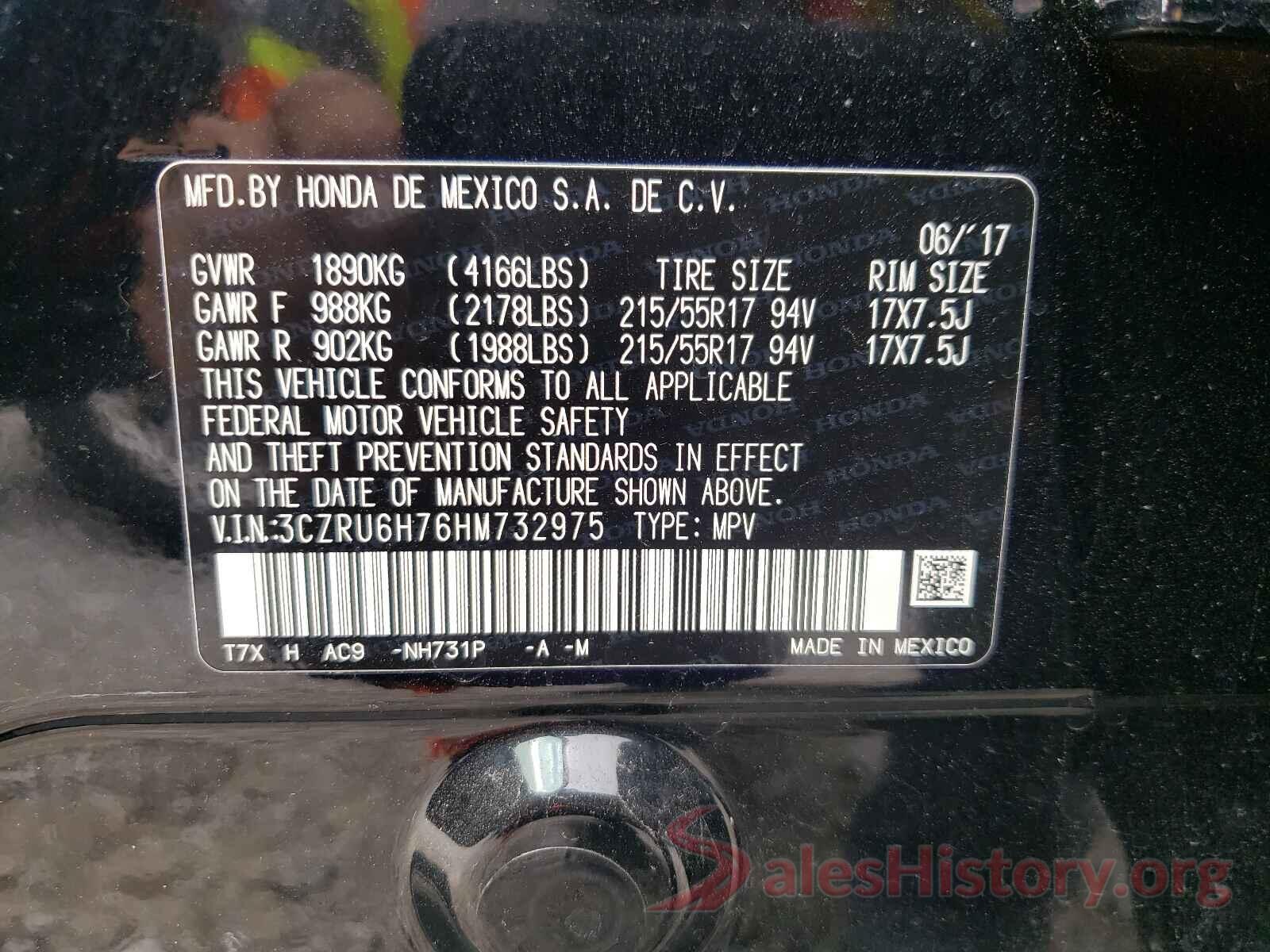 3CZRU6H76HM732975 2017 HONDA HR-V