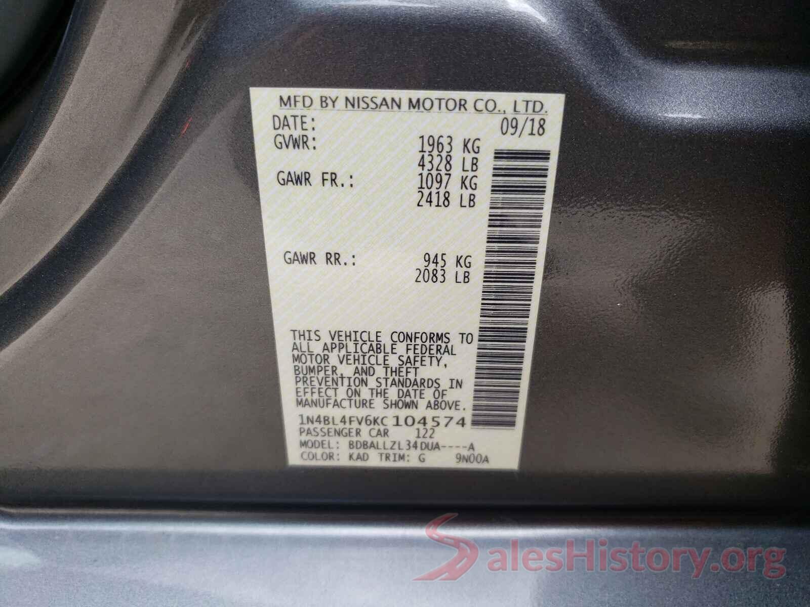 1N4BL4FV6KC104574 2019 NISSAN ALTIMA