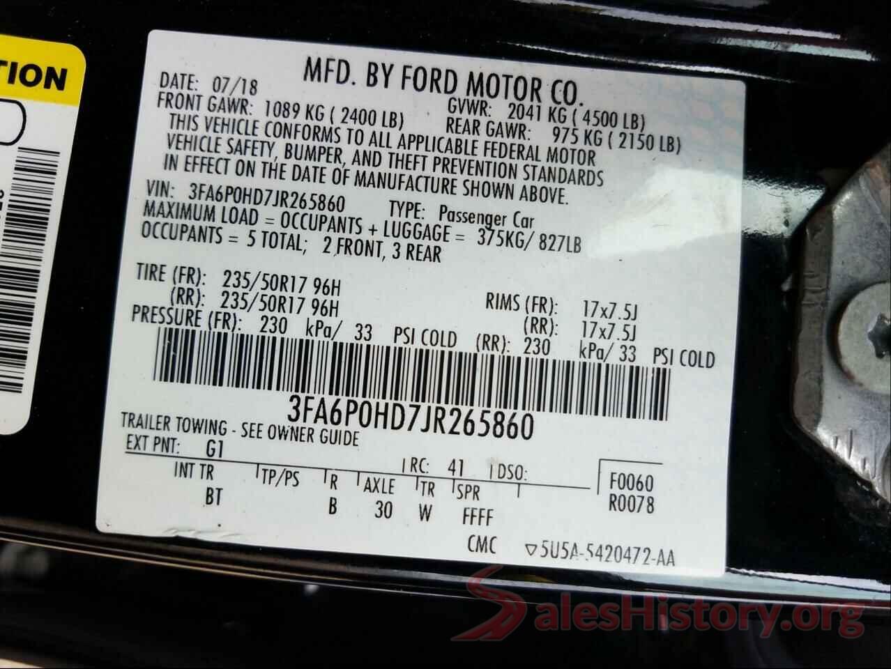 3FA6P0HD7JR265860 2018 FORD FUSION