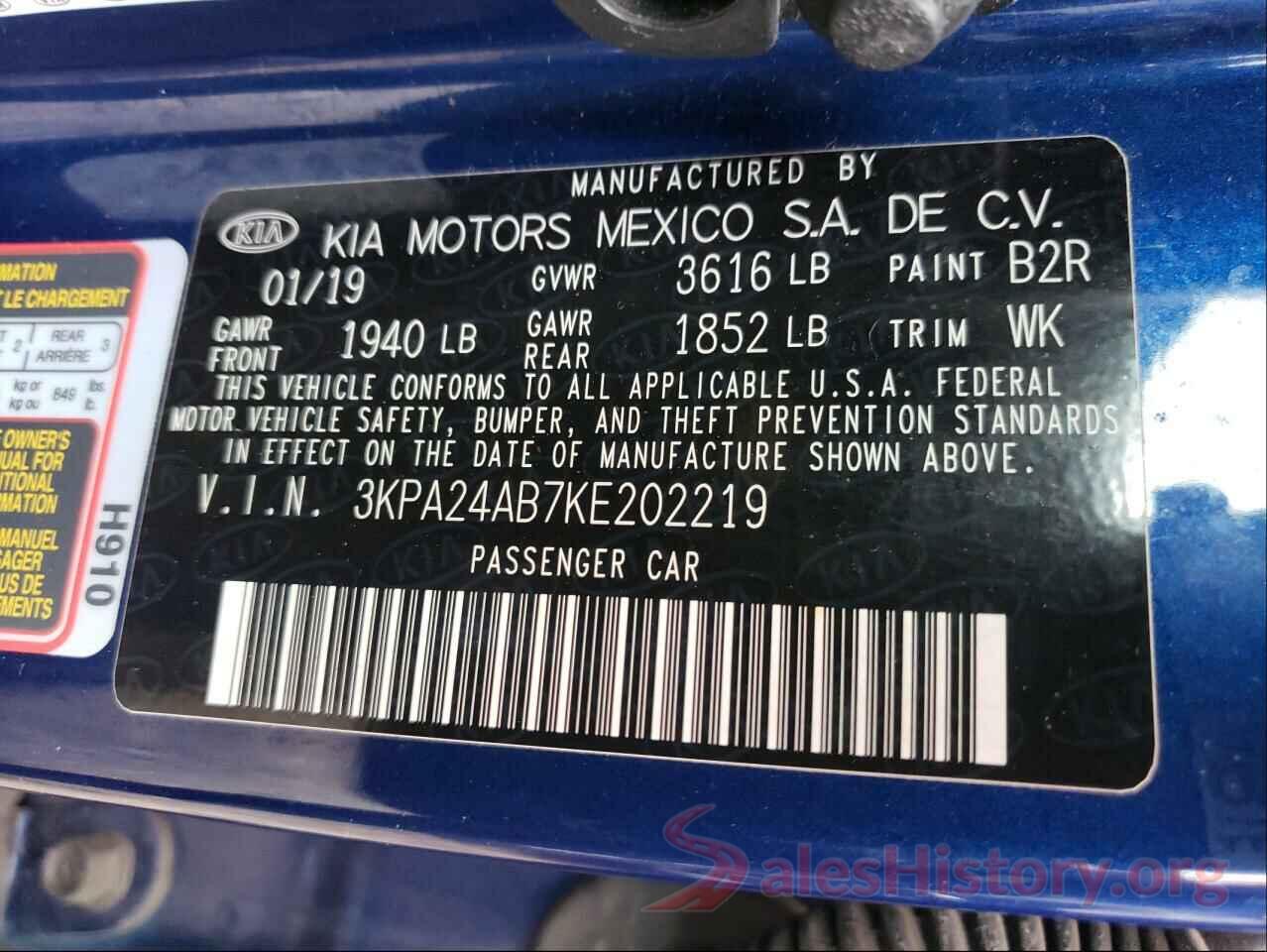 3KPA24AB7KE202219 2019 KIA RIO