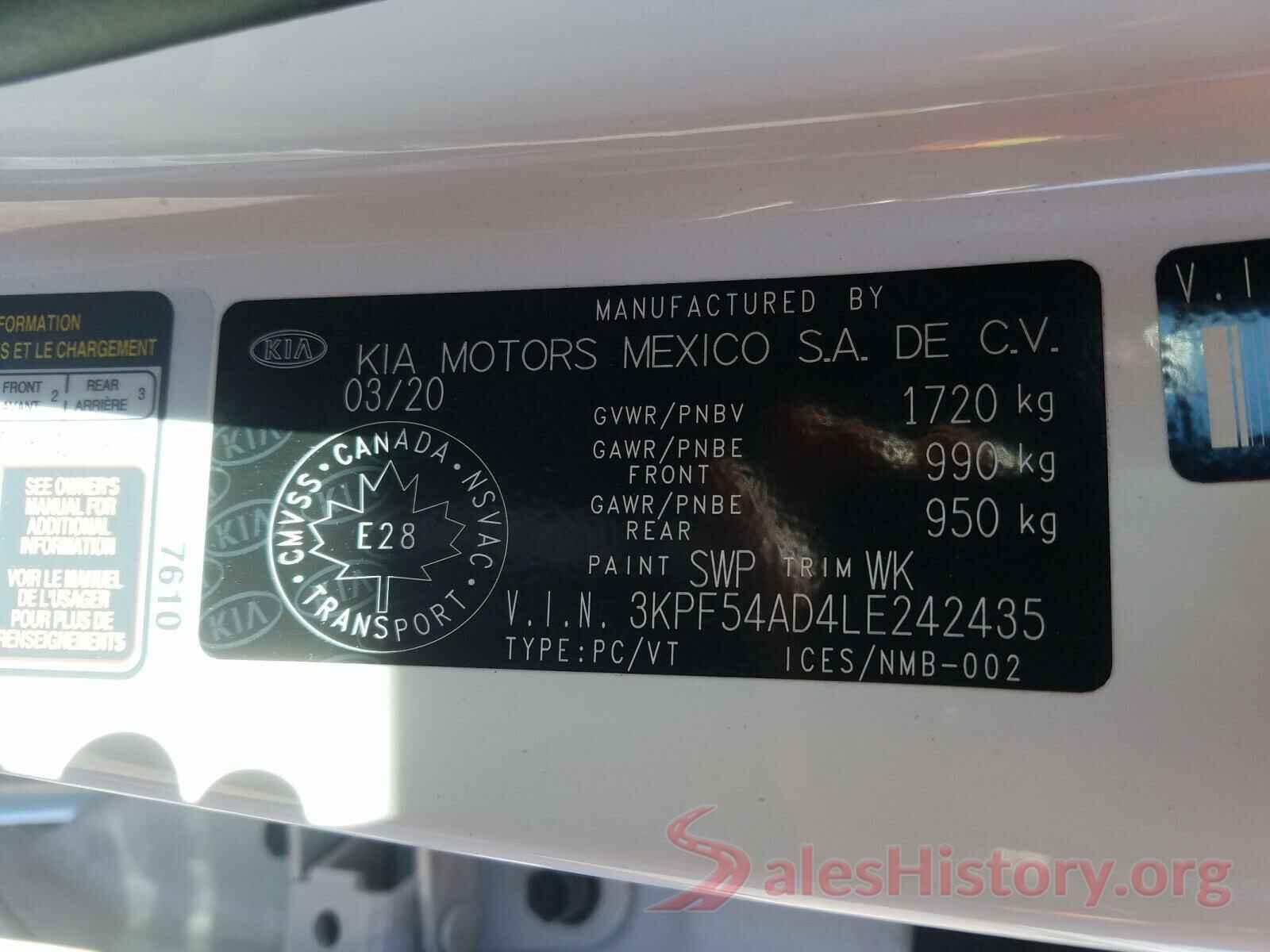 3KPF54AD4LE242435 2020 KIA FORTE