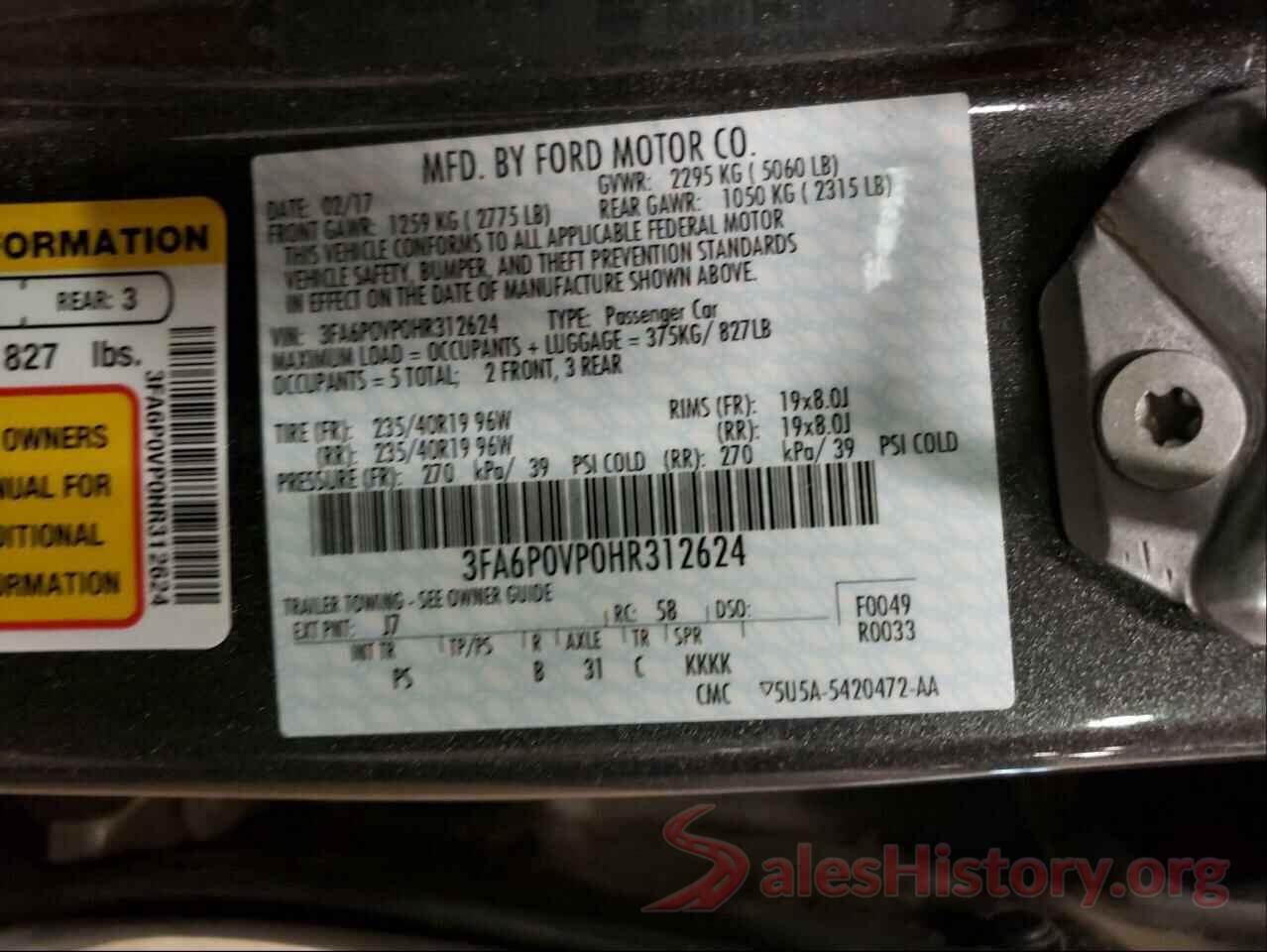 3FA6P0VP0HR312624 2017 FORD FUSION