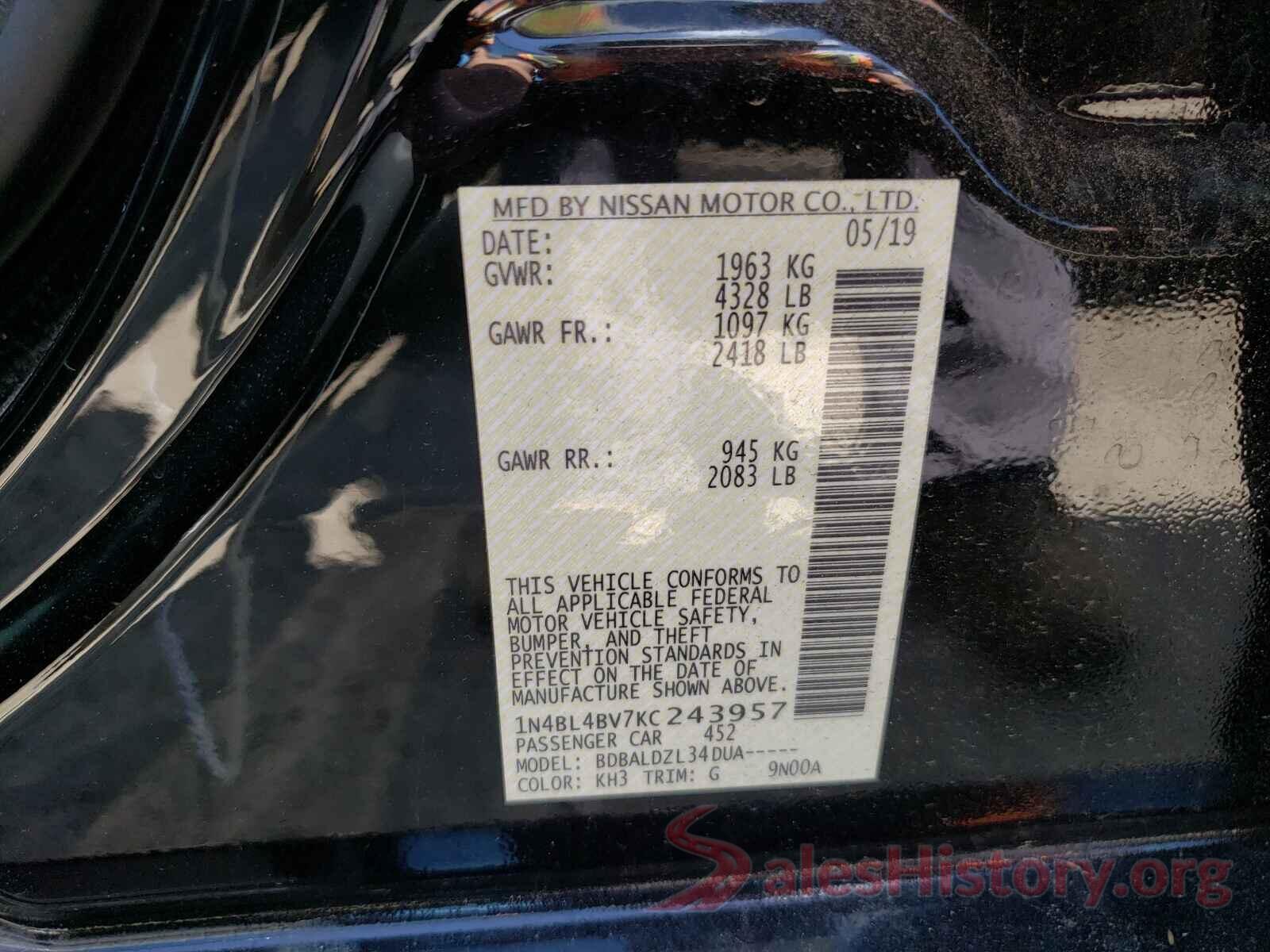 1N4BL4BV7KC243957 2019 NISSAN ALTIMA