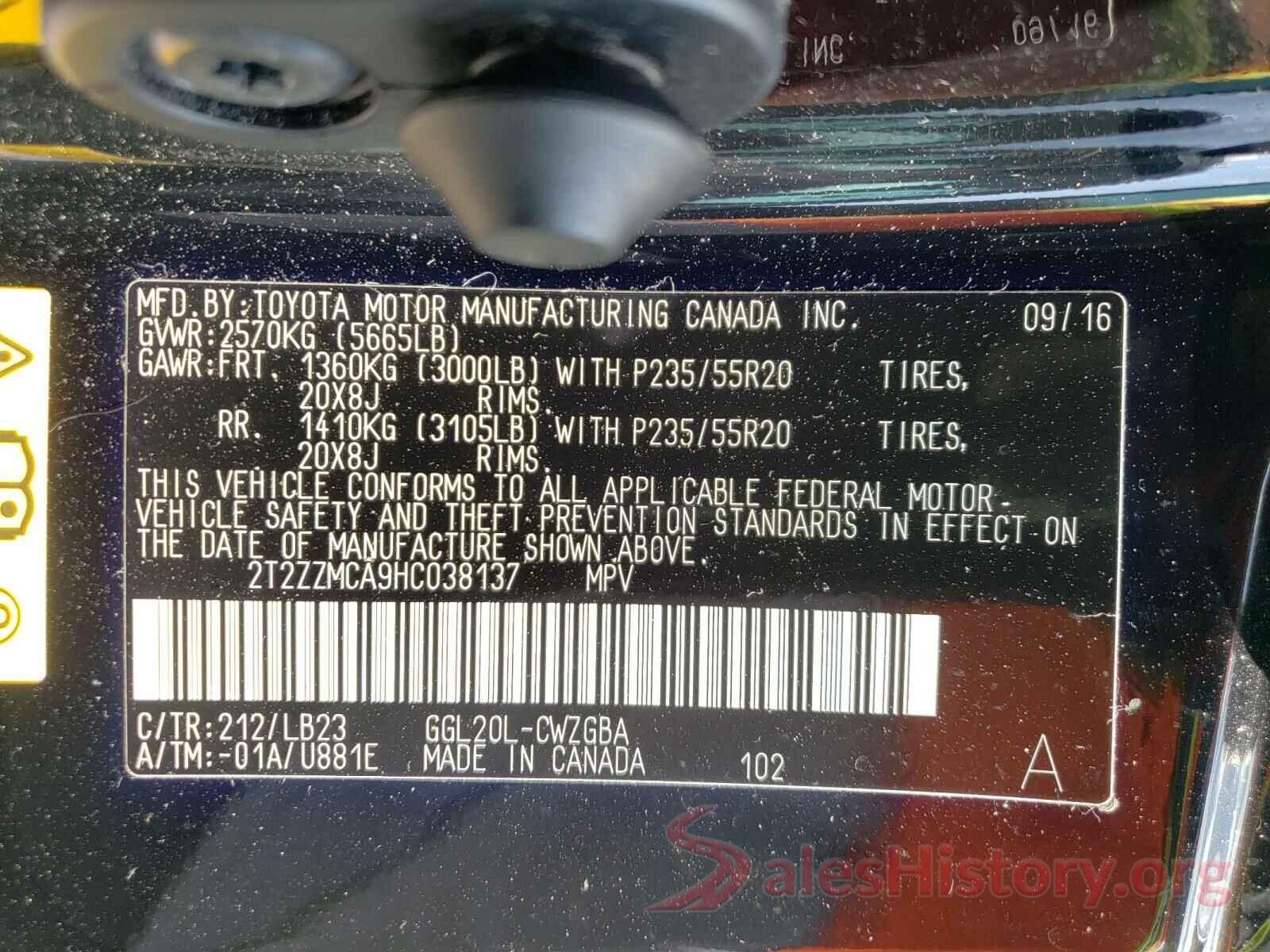 2T2ZZMCA9HC038137 2017 LEXUS RX350