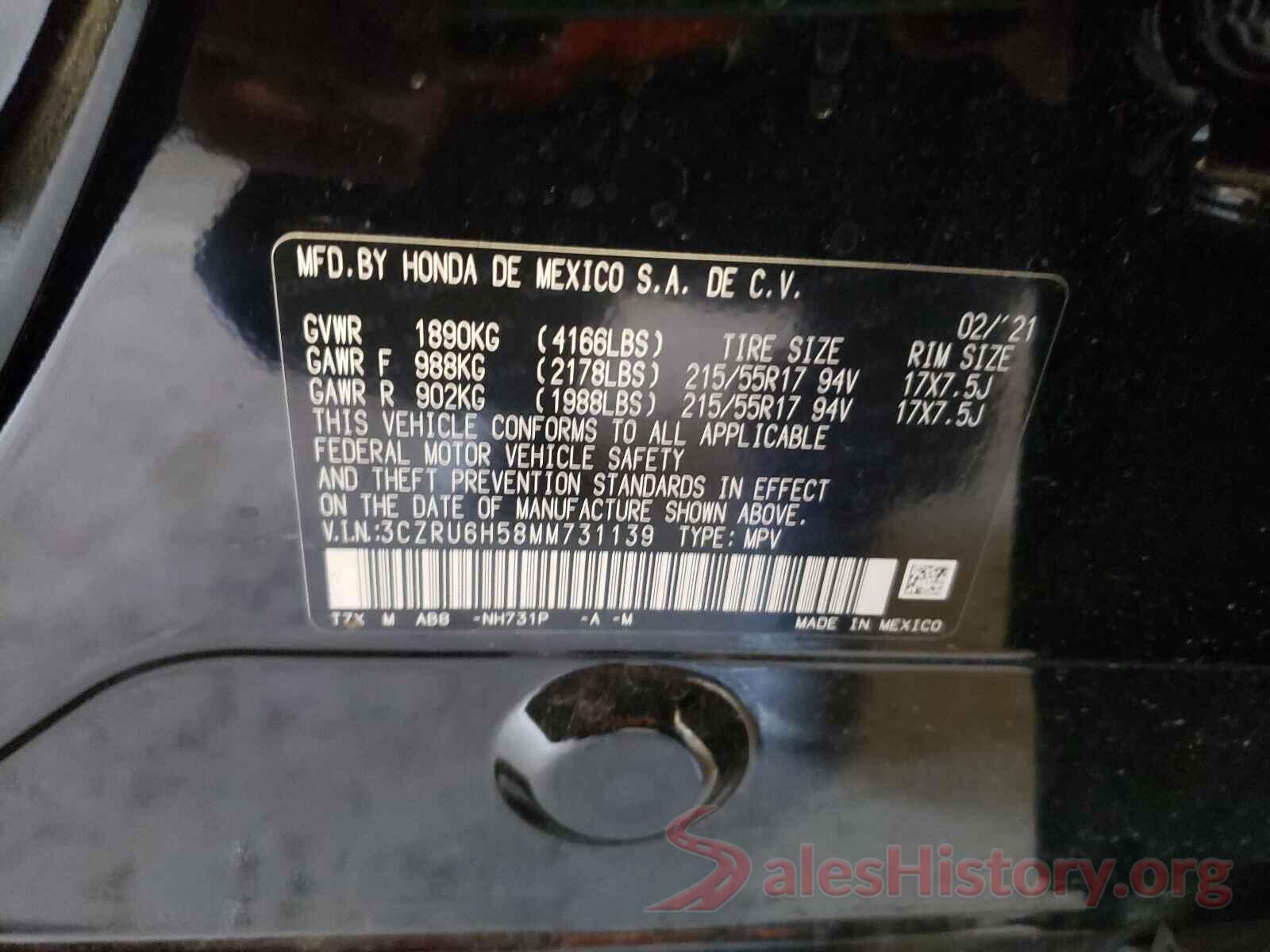 3CZRU6H58MM731139 2021 HONDA HR-V