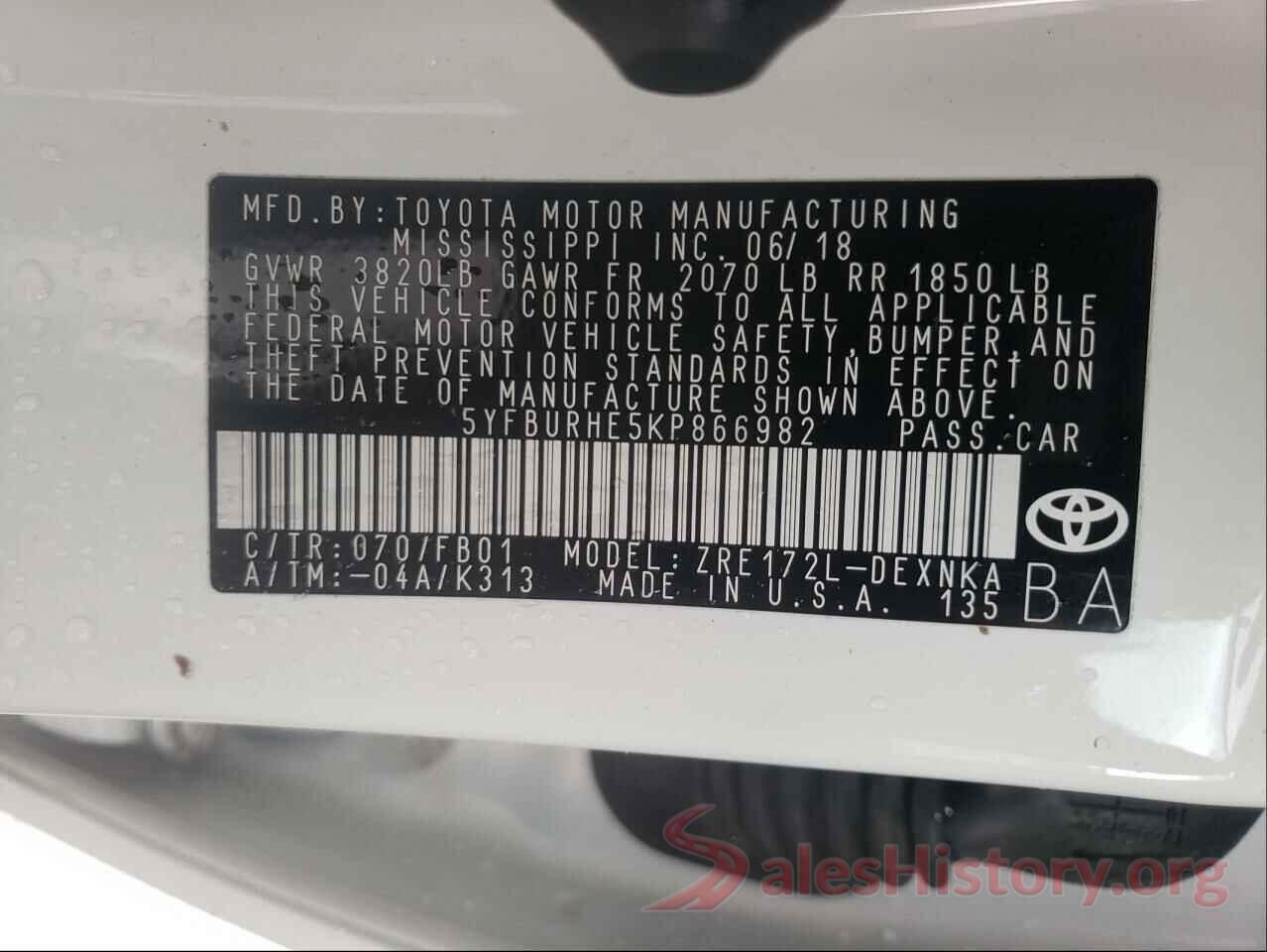 5YFBURHE5KP866982 2019 TOYOTA COROLLA