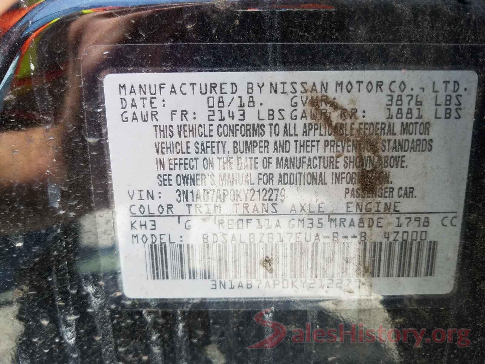 3N1AB7AP0KY212279 2019 NISSAN SENTRA