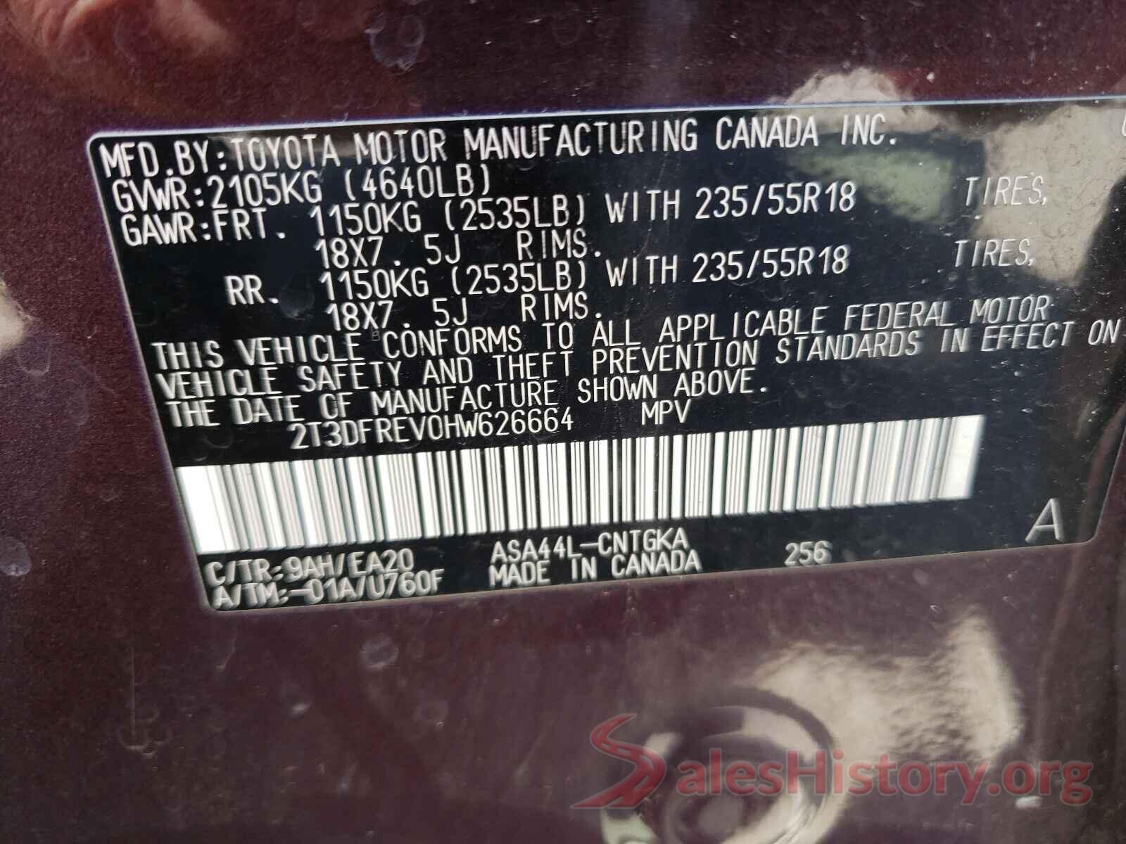 2T3DFREV0HW626664 2017 TOYOTA RAV4