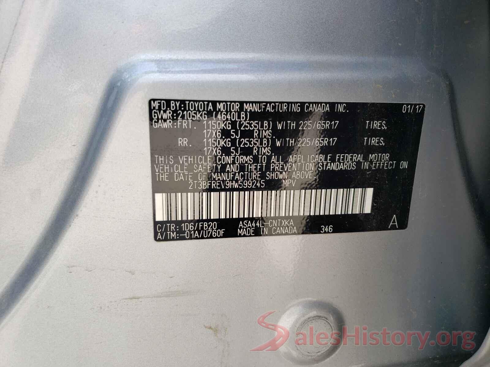 2T3BFREV9HW599245 2017 TOYOTA RAV4