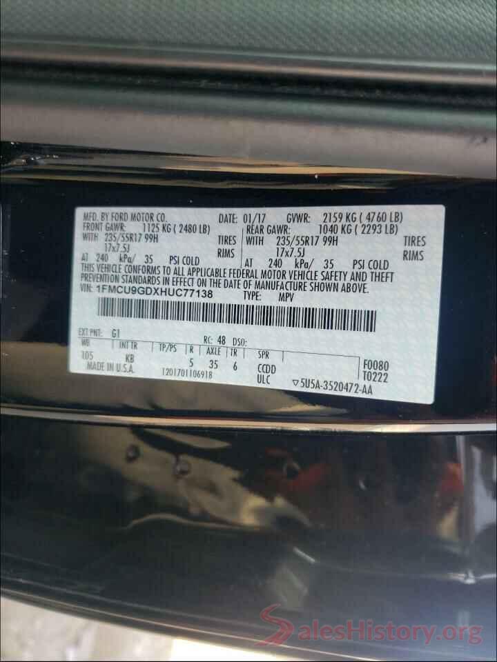 1FMCU9GDXHUC77138 2017 FORD ESCAPE