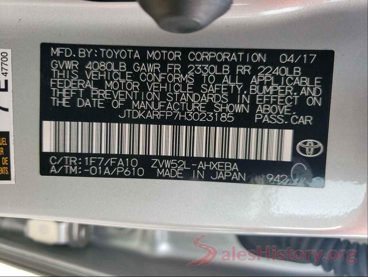 JTDKARFP7H3023185 2017 TOYOTA PRIUS