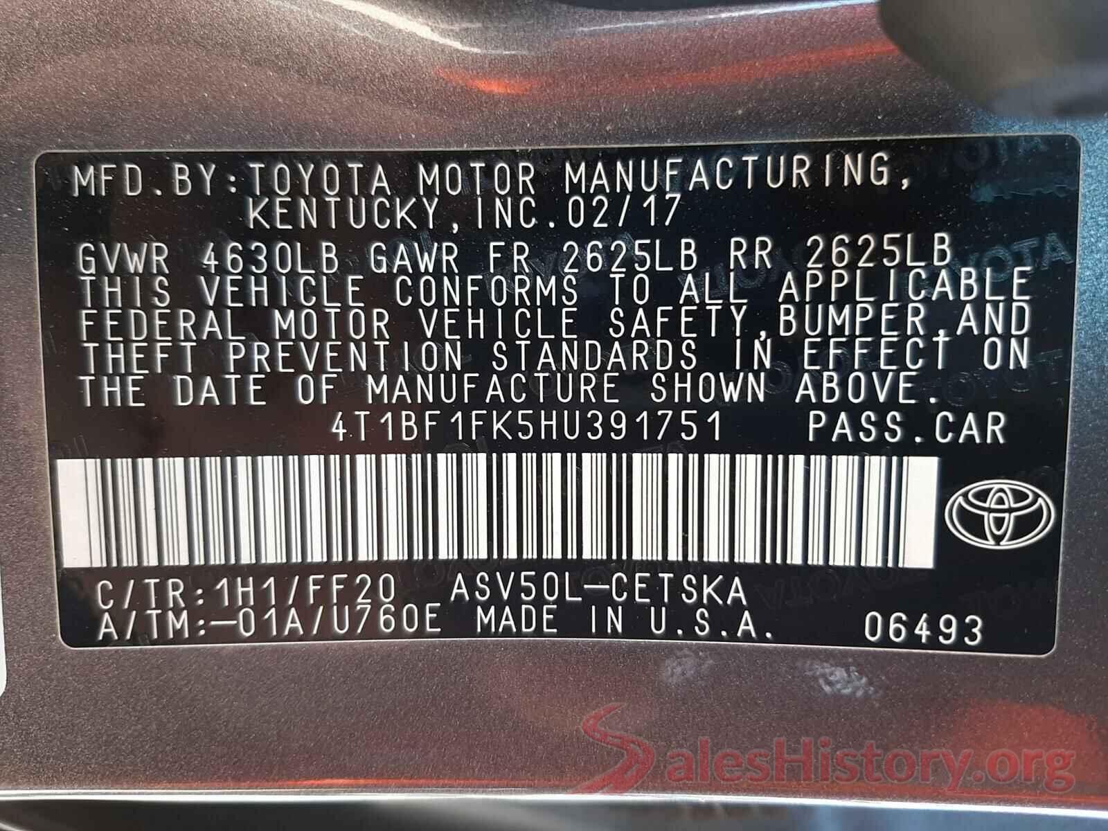 4T1BF1FK5HU391751 2017 TOYOTA CAMRY