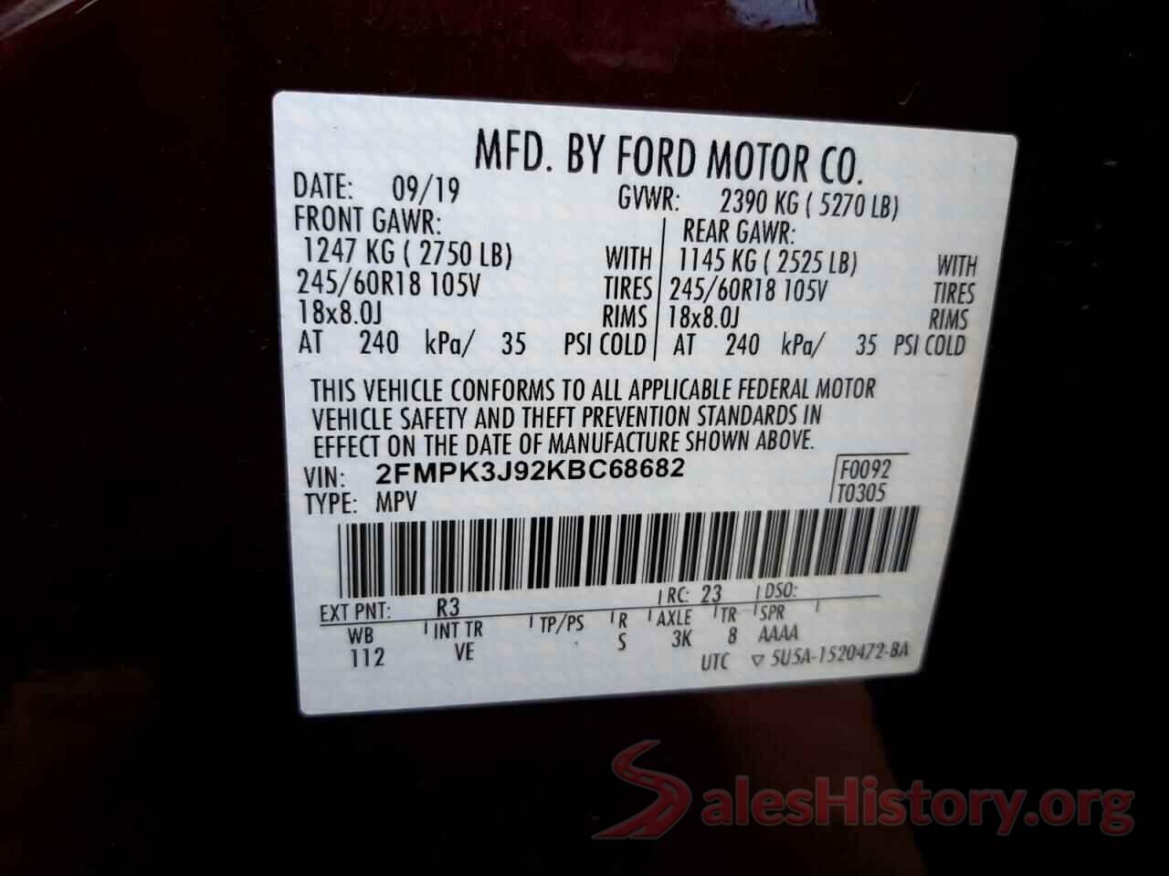 2FMPK3J92KBC68682 2019 FORD EDGE