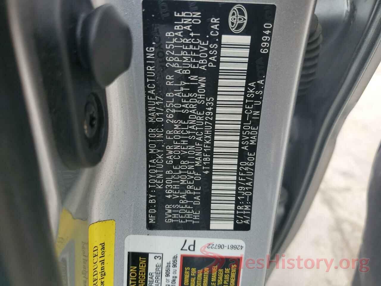 4T1BF1FKXHU729435 2017 TOYOTA CAMRY