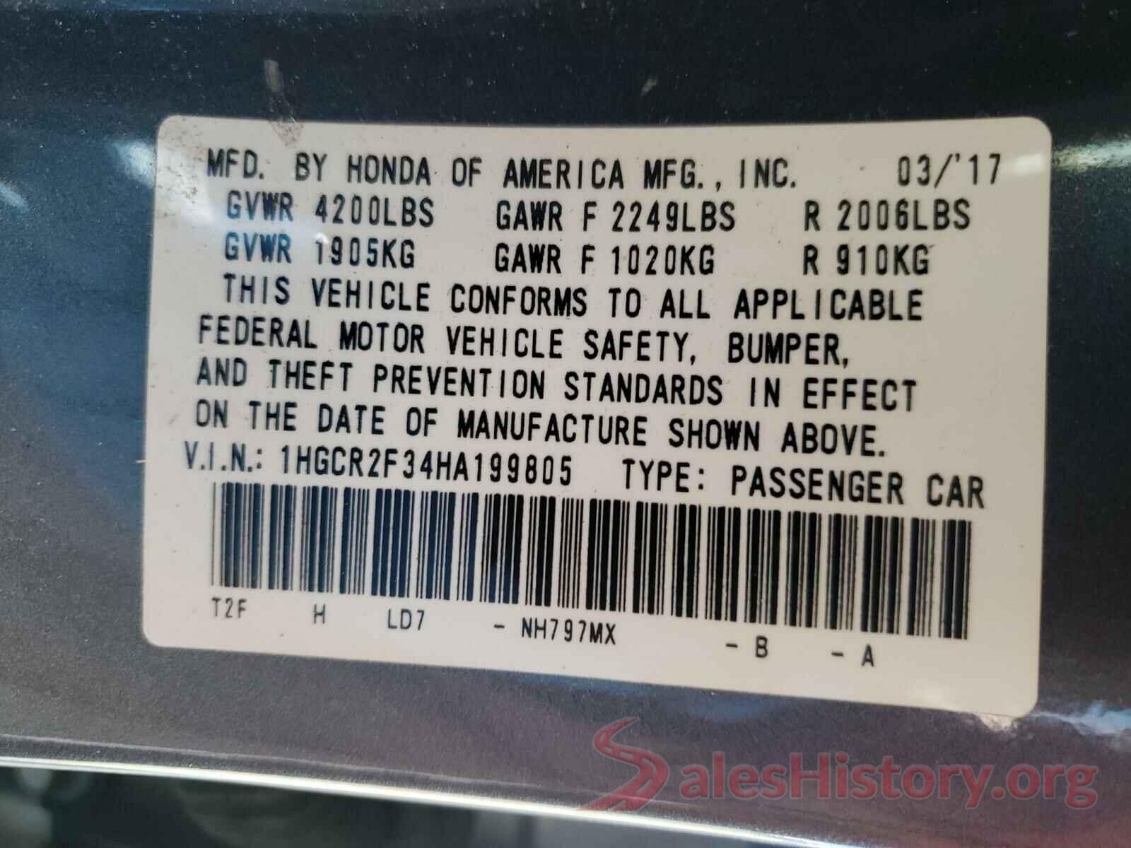 1HGCR2F34HA199805 2017 HONDA ACCORD