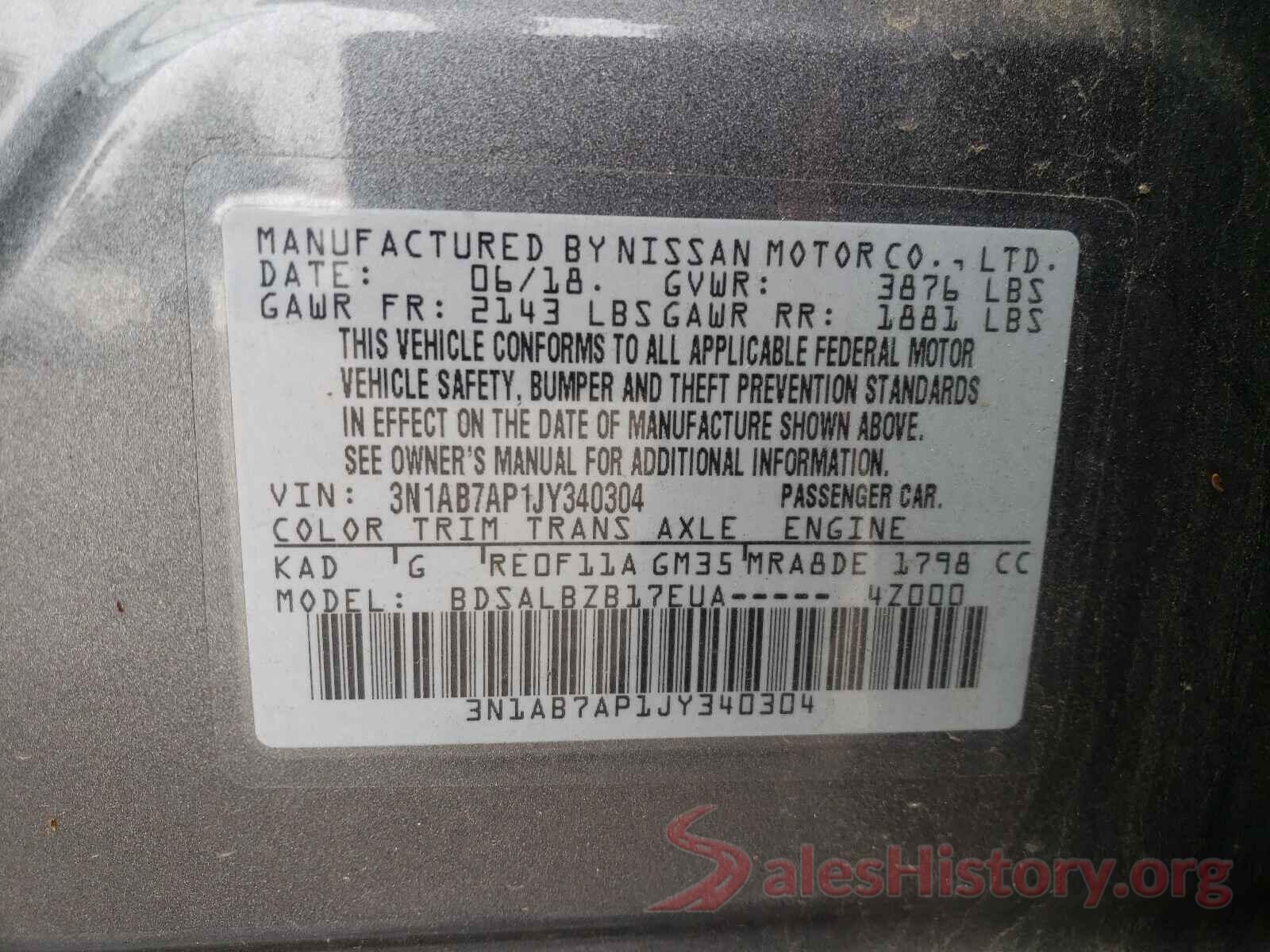 3N1AB7AP1JY340304 2018 NISSAN SENTRA