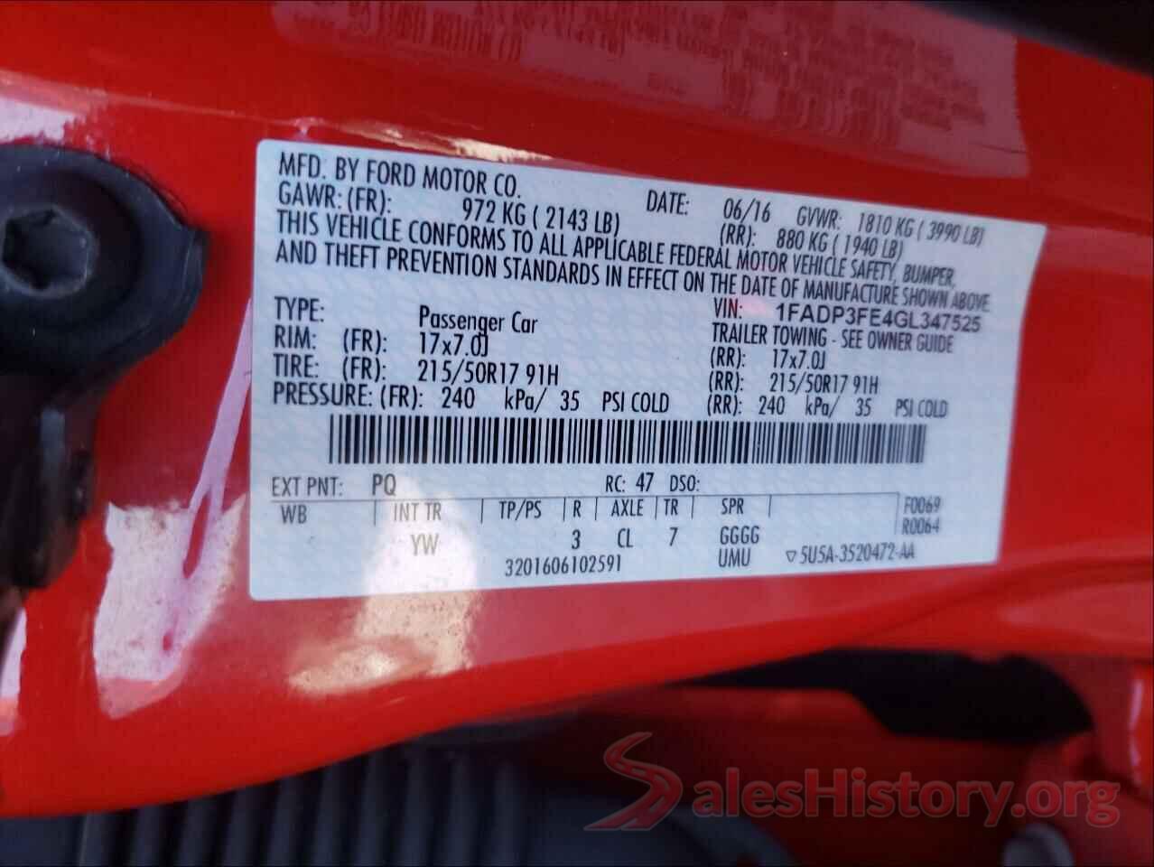 1FADP3FE4GL347525 2016 FORD FOCUS