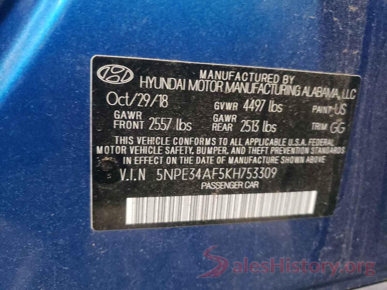 5NPE34AF5KH753309 2019 HYUNDAI SONATA