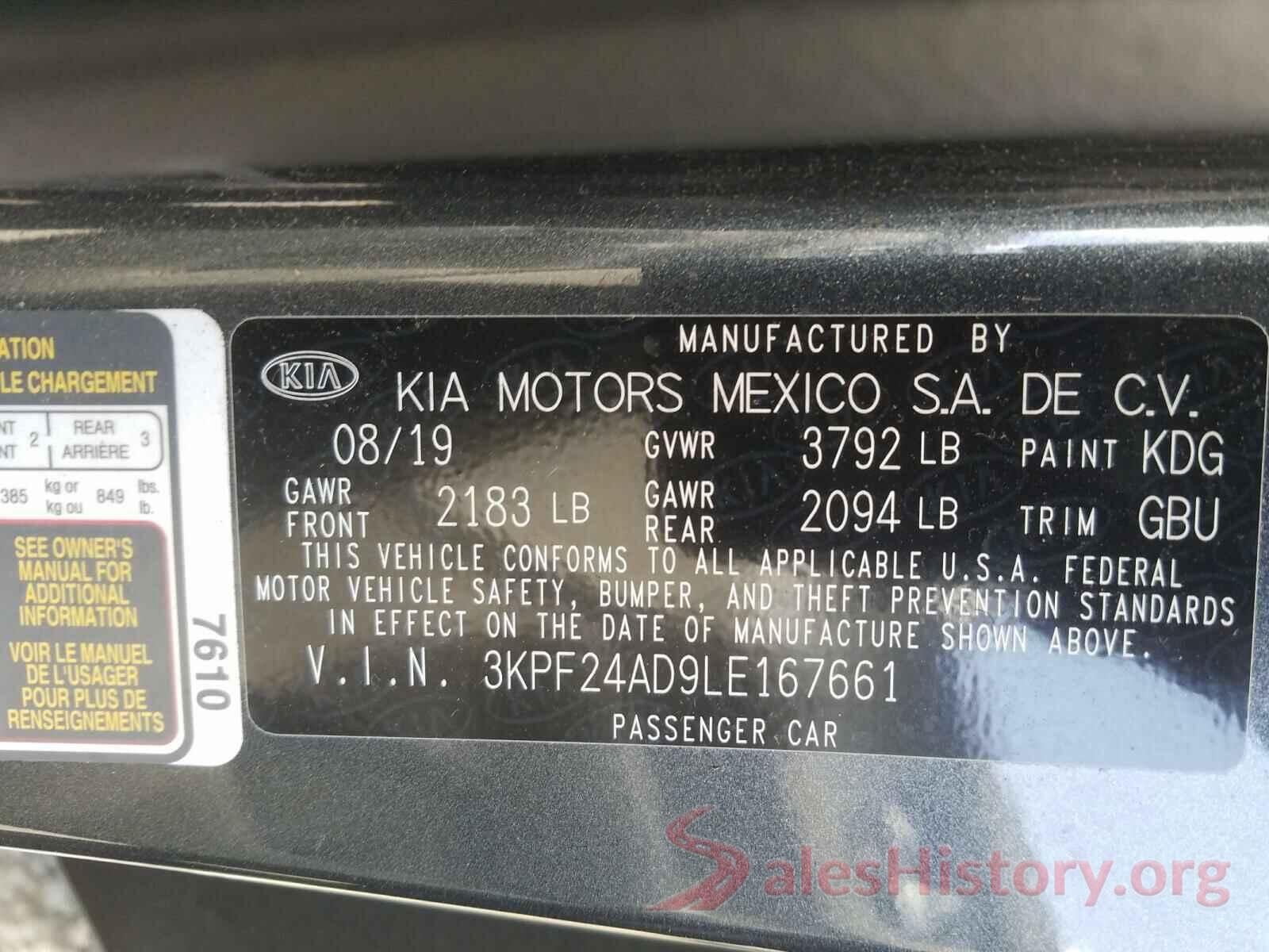 3KPF24AD9LE167661 2020 KIA FORTE