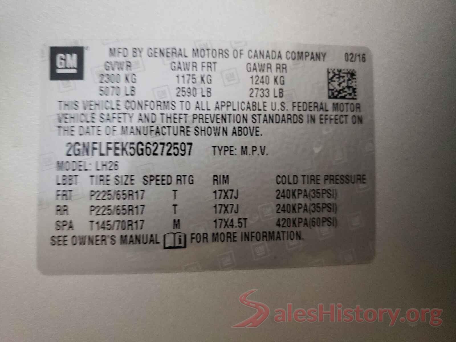 2GNFLFEK5G6272597 2016 CHEVROLET EQUINOX