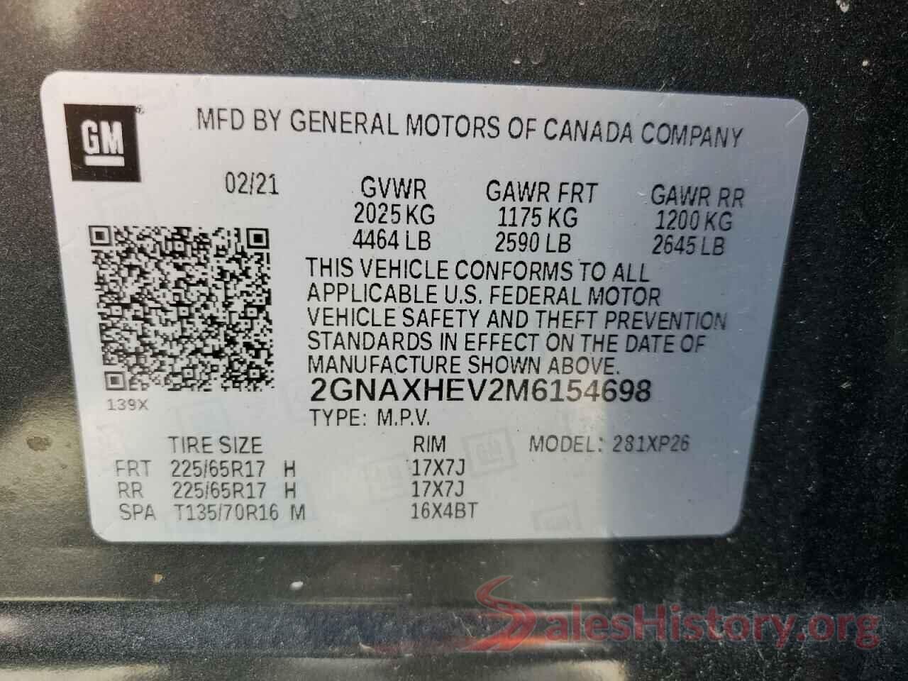 2GNAXHEV2M6154698 2021 CHEVROLET EQUINOX