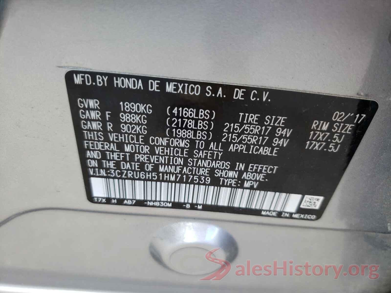 3CZRU6H51HM717539 2017 HONDA HR-V